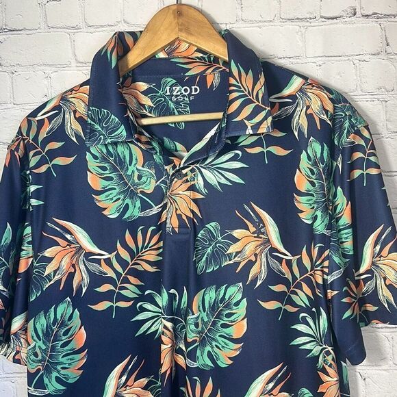 Izod Golf Mens Hawaiian Leaf All over Print Golf Polo size L Large - Picture 2 of 6